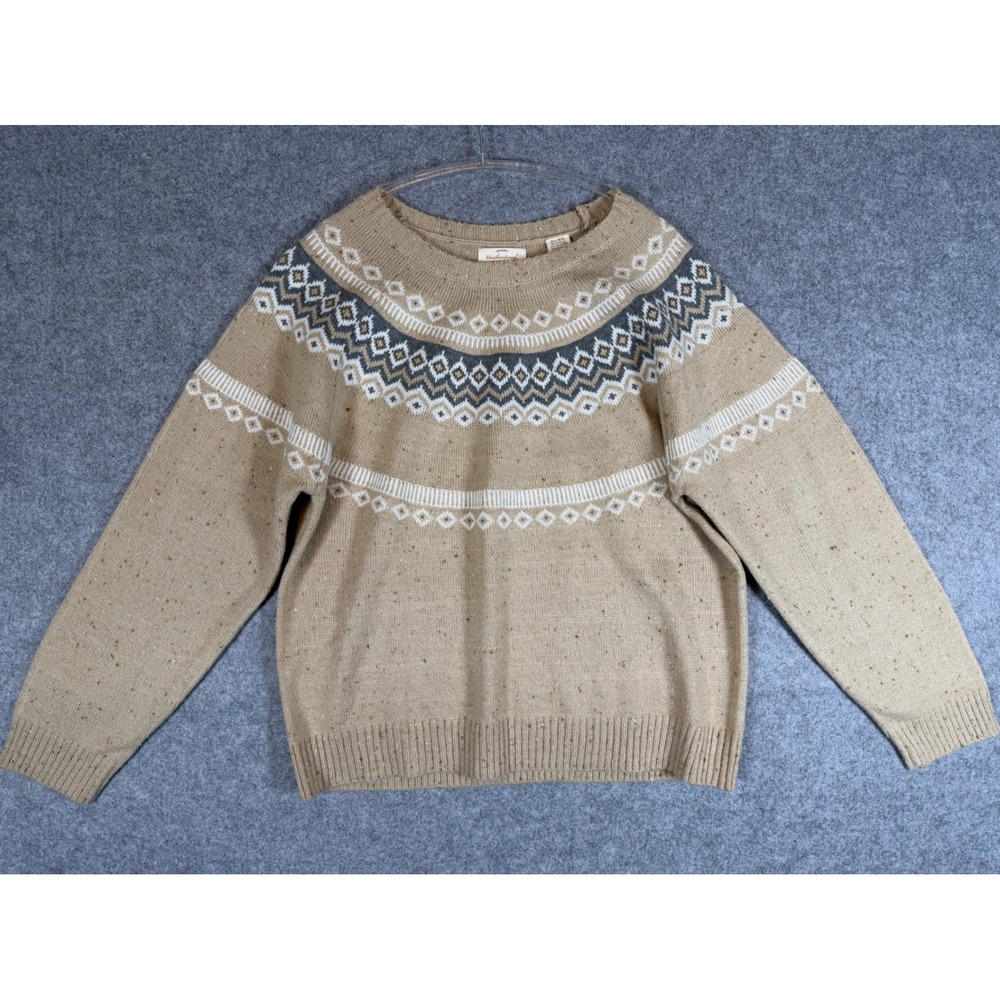 Weatherproof Vintage Sweater Womens XL Tan Fair Isle Pullover Excellent Knit